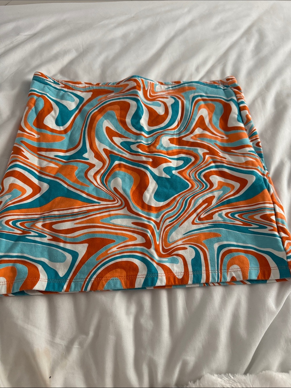 GARAGE MINI SKIRT Psychedelic Swirl Mini Skirt in Teal, Orange & White